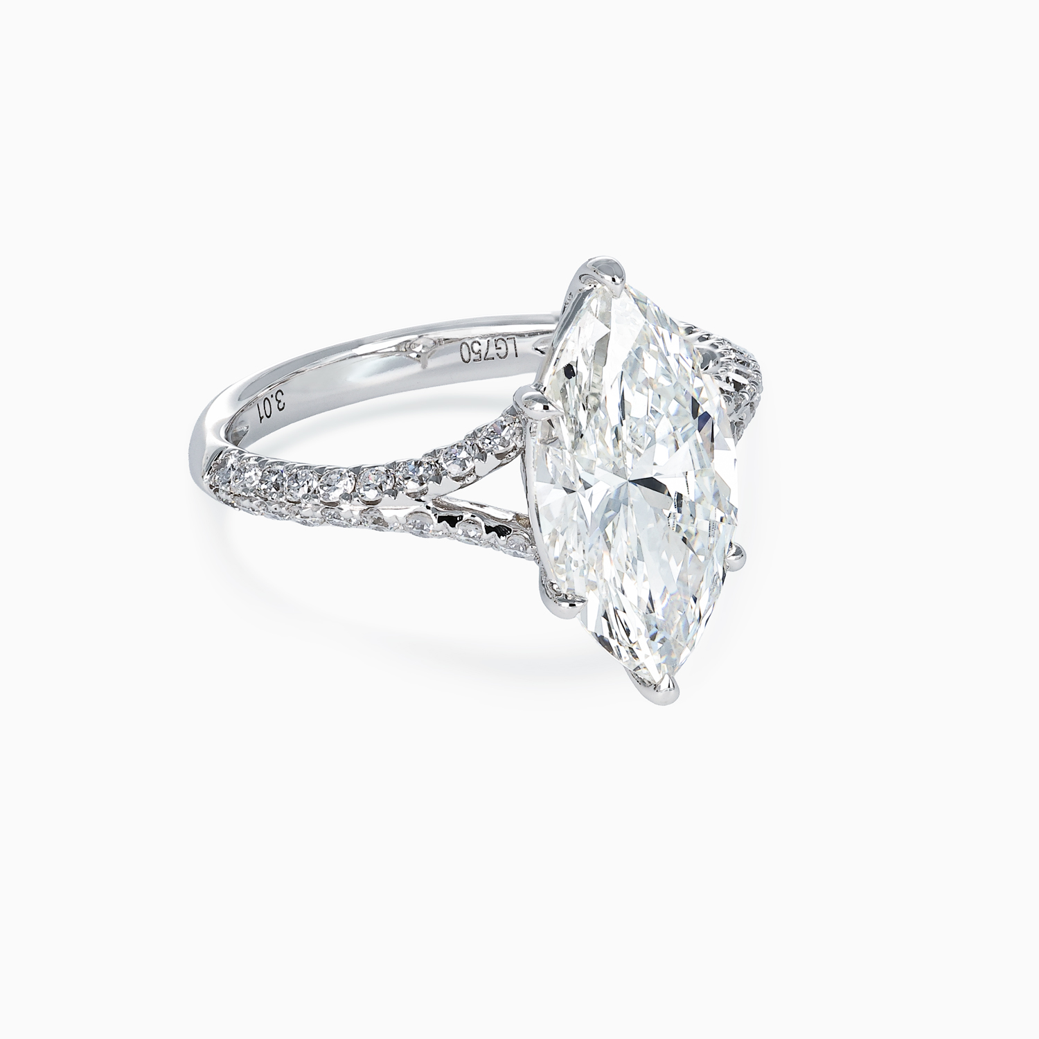 Accented Lab-Grown Marquise Diamond Split Shank Engagement Ring, 18k White Gold